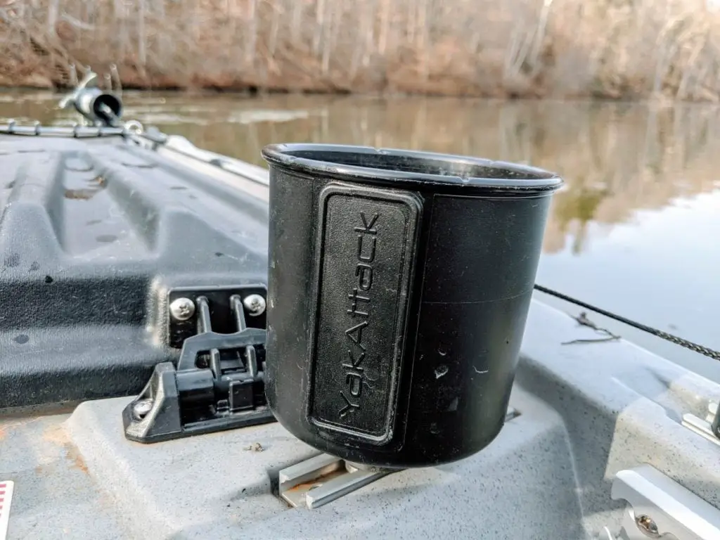 Yak Attack Cup Holder on kayak bow.